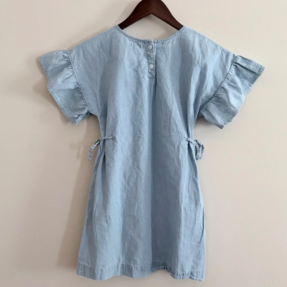 Gymboree Girls Light Blue Chambray Ruffle Sleeve Dress Size M 7-8 Side Ties